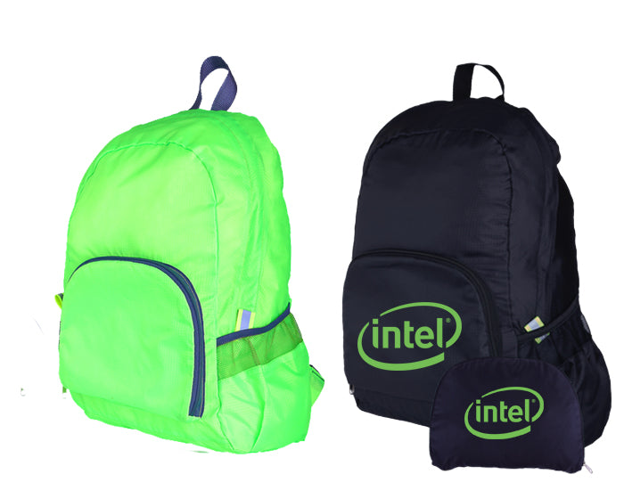 Novedosa mochila plegable con compartimento exterior y bolsas laterales de malla