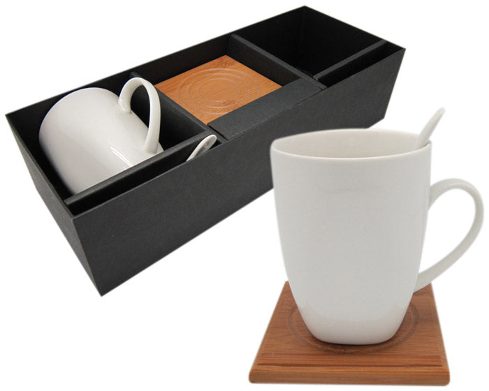 Set para cafe o te con porta tazas de bambu para 2 personas