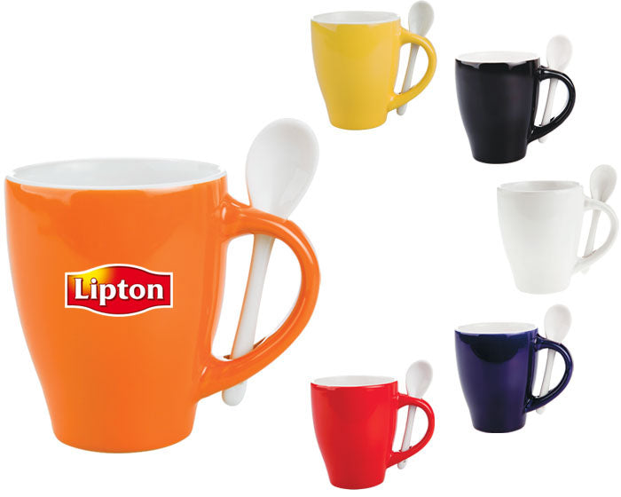 Taza bicolor con cuchara