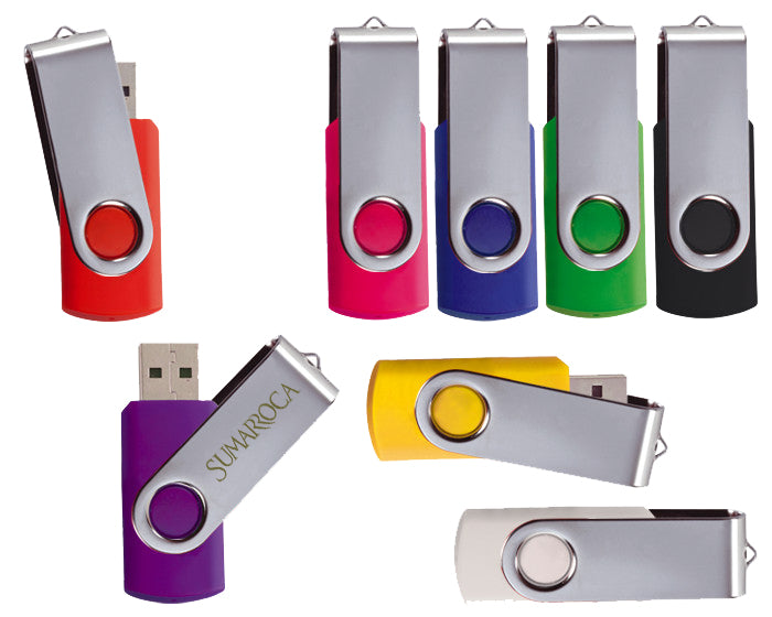 Memoria usb 2.0 con protector de metal giratorio y cuerpo de goma plastica en color