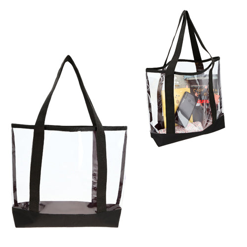 Bolsa plastica transparente con asas y base de poliester