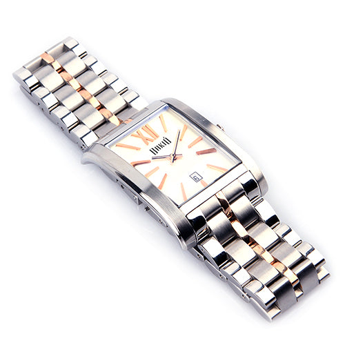 Reloj ejecutivo marca bakio bi tono con chapa de oro en extensible y fechador