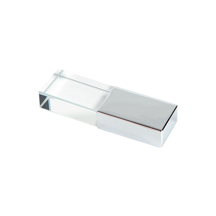 Memoria usb 8 gb de cristal cuadrada con tapa metalica y luz led color azul