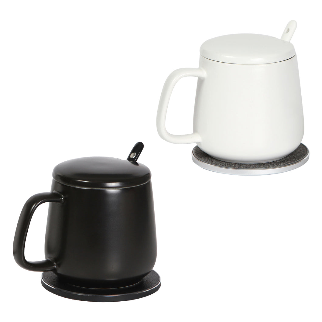 Taza de ceramica de 350 ml con calentador y cargador inalambrico integrado de 10w