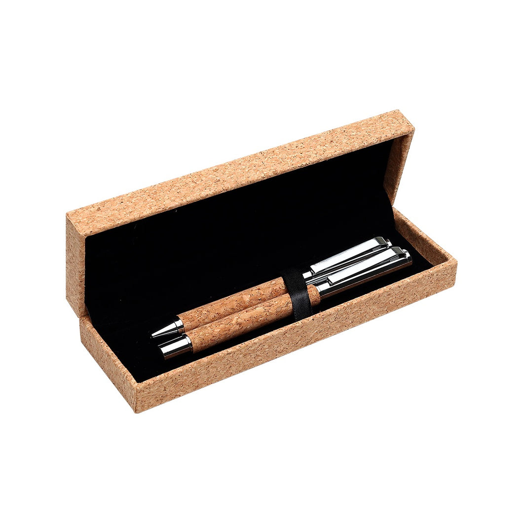 Set de roller y ball pen con barril de corcho