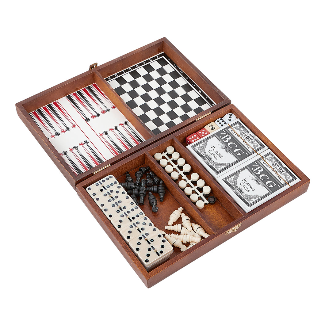 Set de juego con estuche de madera con juego de ajedrez