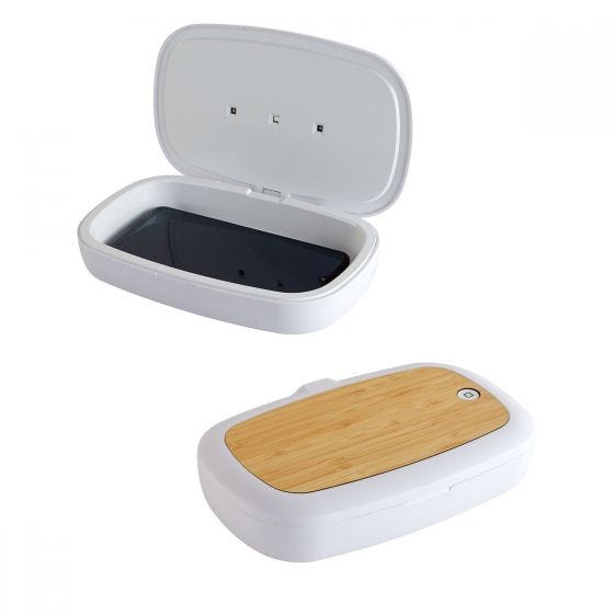 Caja con luz uv sanitizadora y cargador para celular